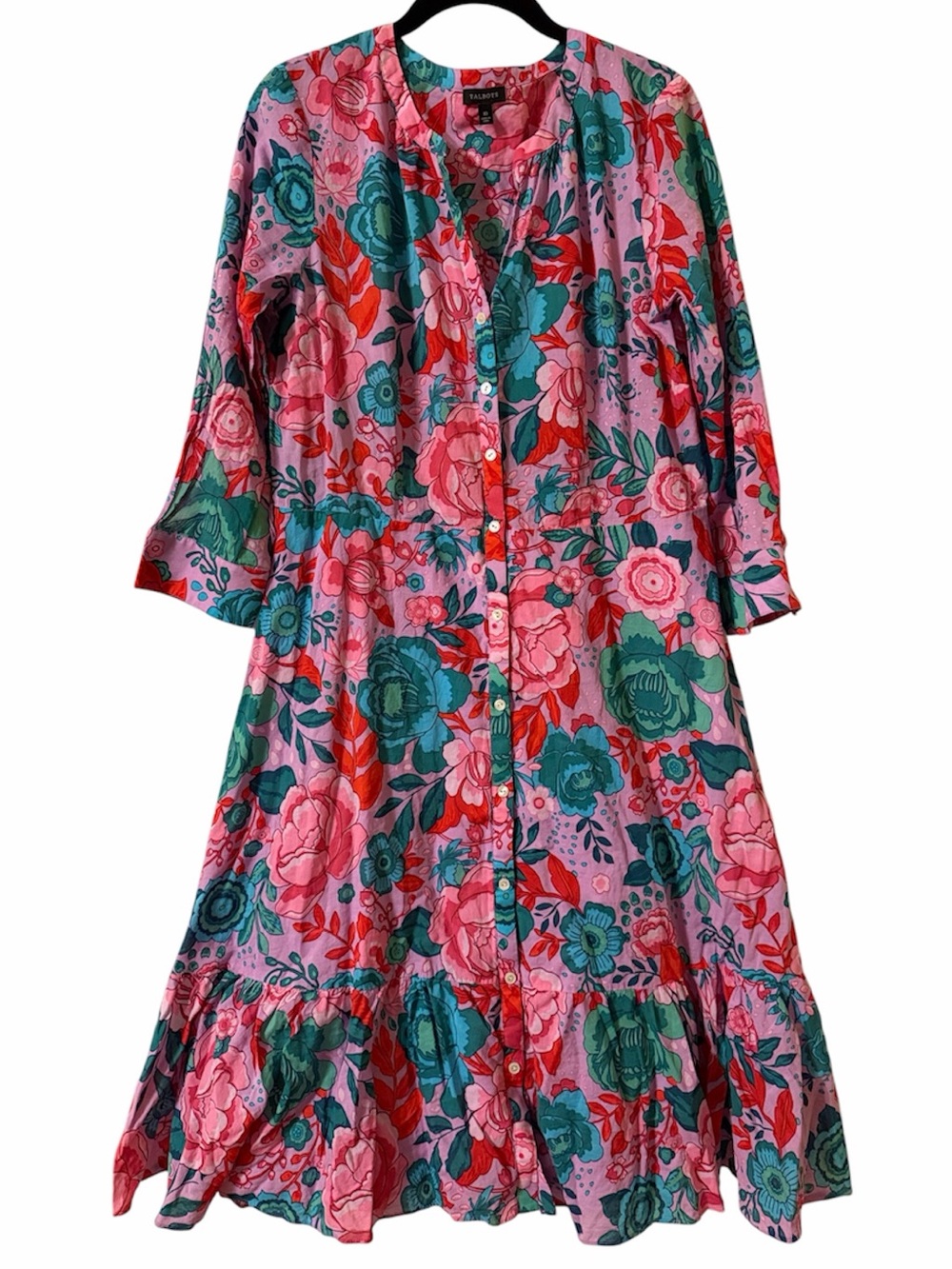 Talbots Dress Sketched Blooms Shirtdress Floral 100% Cotton Size 10 Shirt Dress